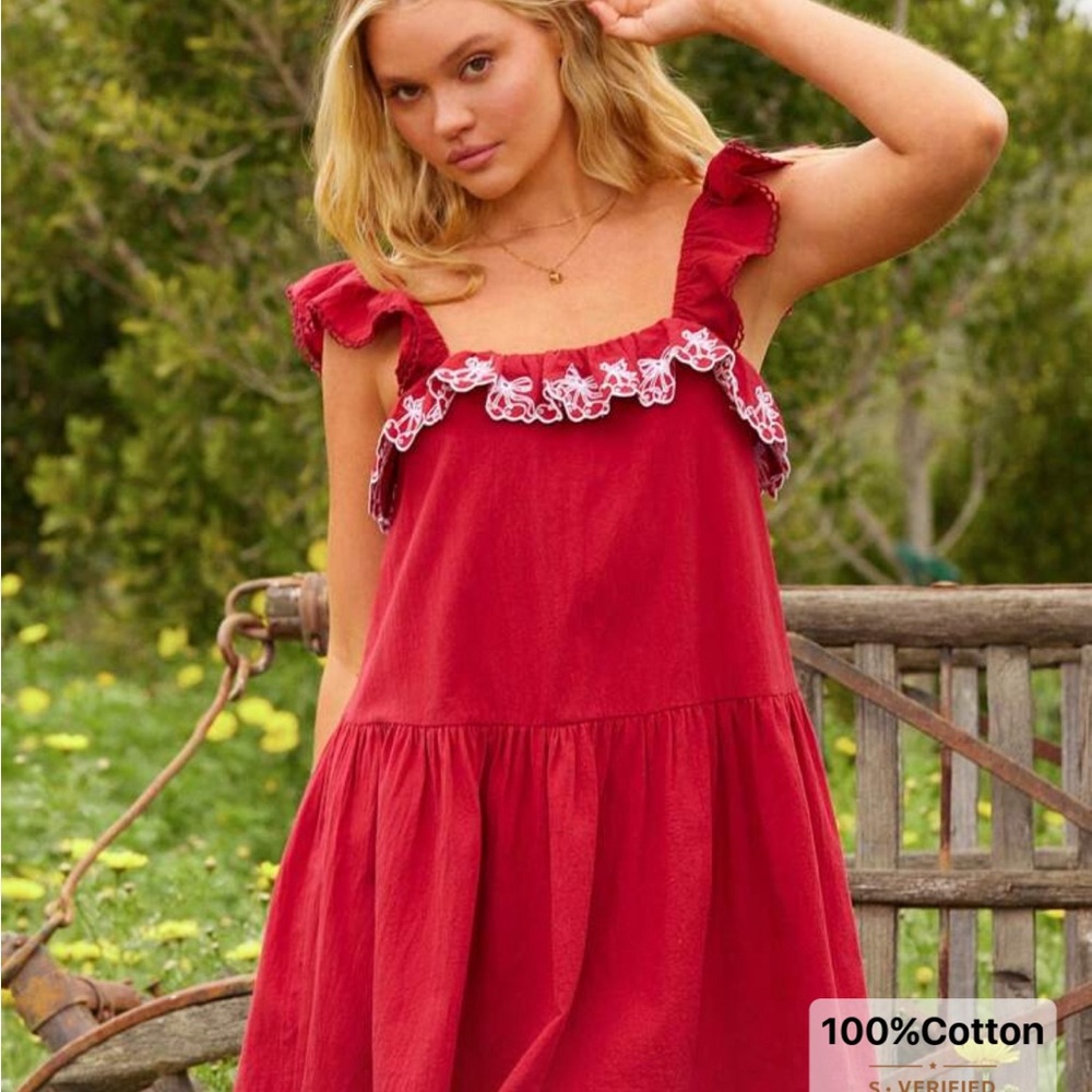 WESTFADE 100% Washed Cotton Cherry & Bow Embroidered dress - Picture 4 of 5